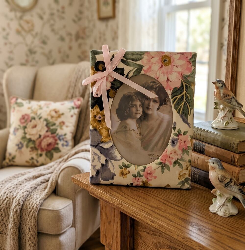 Vintage Padded Floral Fabric Photo Album 3.5x5 Picture Frame Cover Chintz 24 Pic